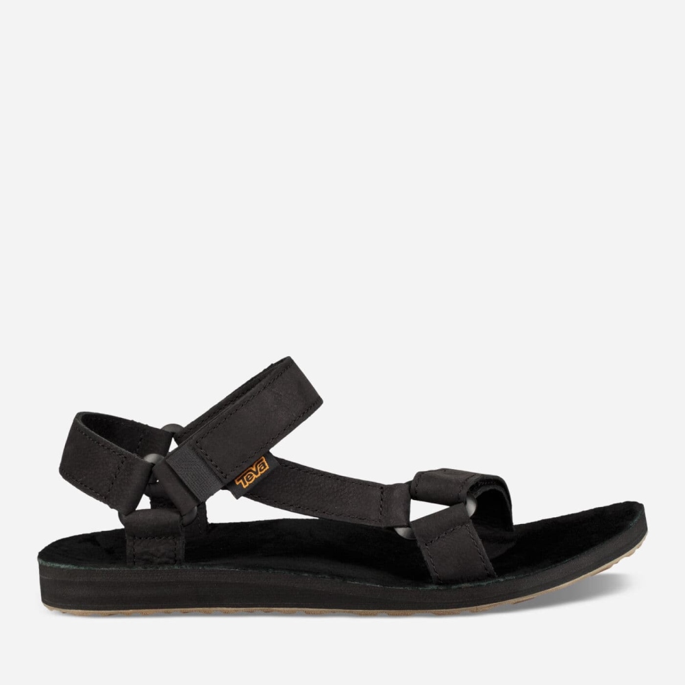 Teva Original Universal Leather - Men's Teva Sandals - Black | India (RPWO97435)